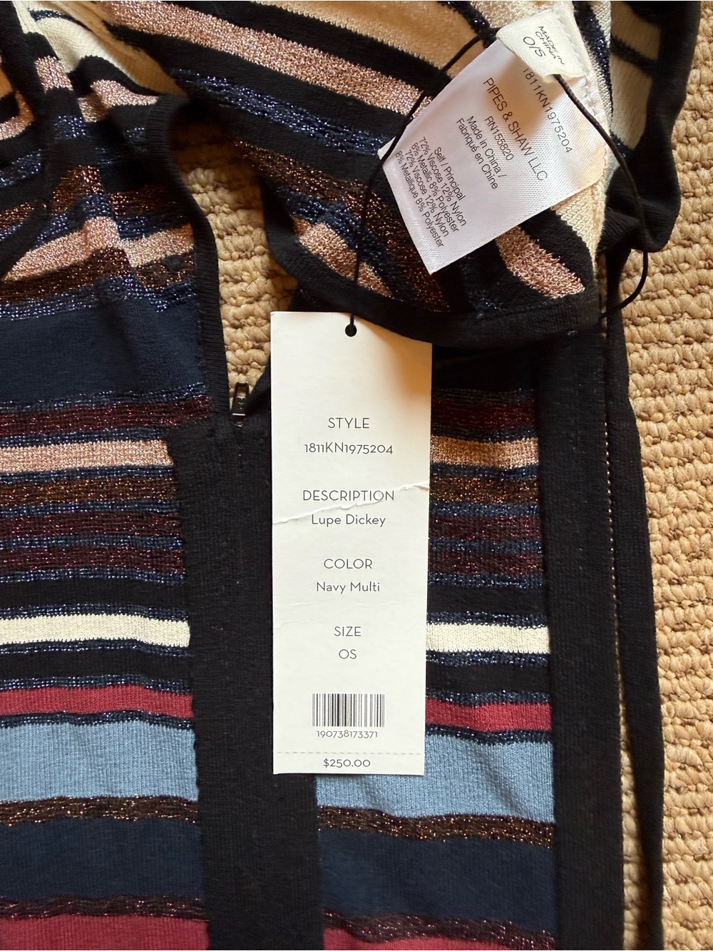 Veronica Beard Lupe Dickey Striped Hooded Knit Scarf - Multicolor . ZIPs inside - Picture 3 of 4